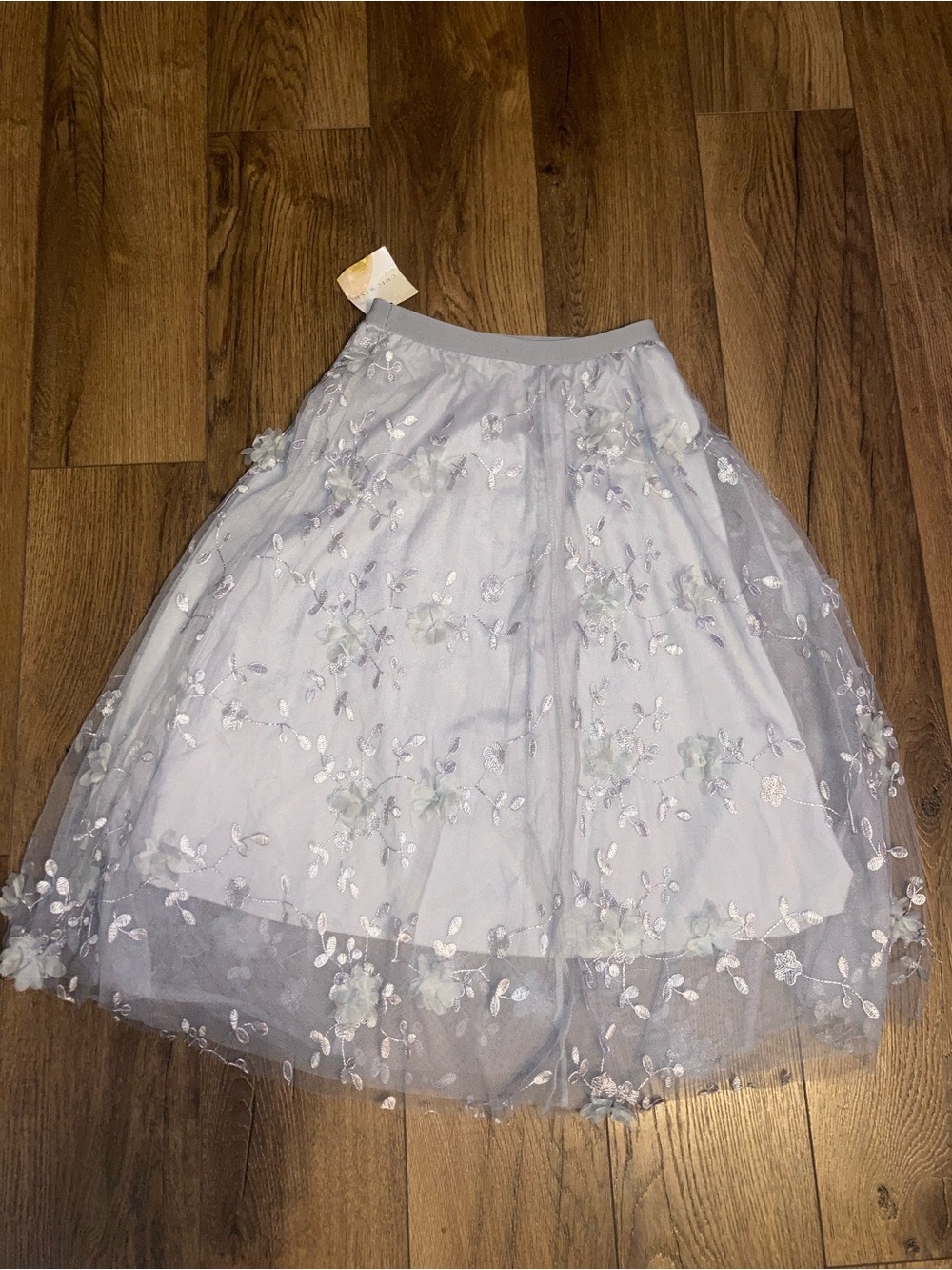Chicwish Pale Gray Embroidered Tulle Skirt